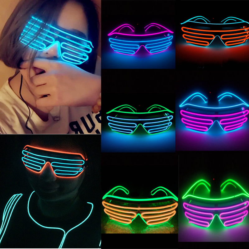 Smart Remote Control EL Glasses EL Wire Fashion Neon LED Light Up Shutter Shaped Glasses Rave DJ Bright Costume Party