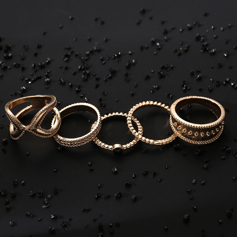 5 Pcs Bohemian Finger Rings Set Round Geometric Ring Fashion Jewelry for Women