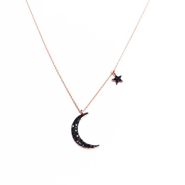 Elegant Pendant Necklace Moon Star Asymmetric Chain Charm Necklace Ethnic Jewelry for Women