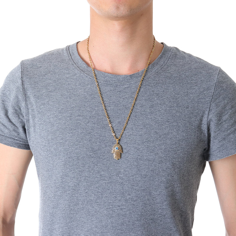 REZEX Buddhist Men's Necklace Titanium Steel Gold Silver Buddha Palm Pendant Necklace With Case