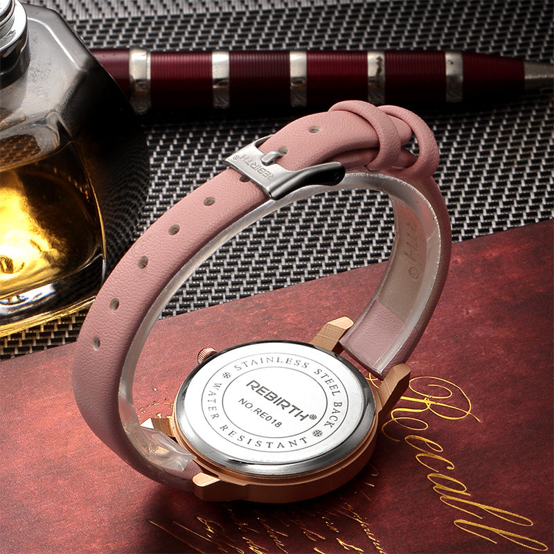 REBIRTH RE018 Rhinestone Elegant Design Women Wrist Watch Rose Gold Case Quartz Watch