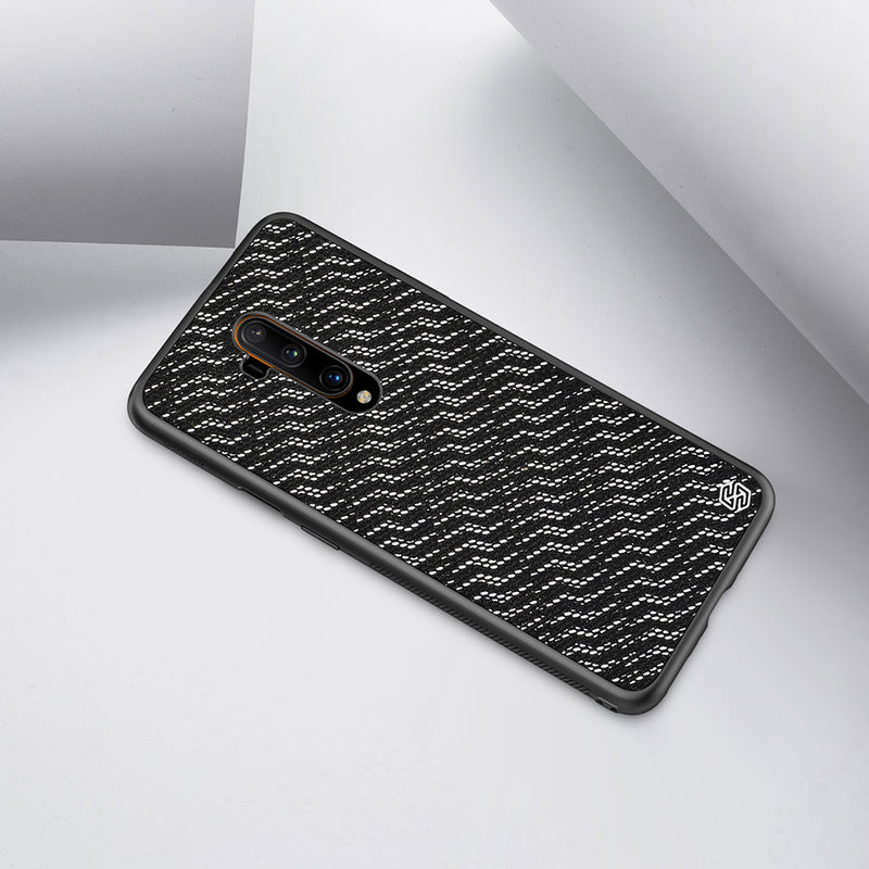 For OnePlus 7T Pro Case NILLKIN Luxury Luster Twinkle Shield Woven Polyester + PU Leather Hard Back Protective Case