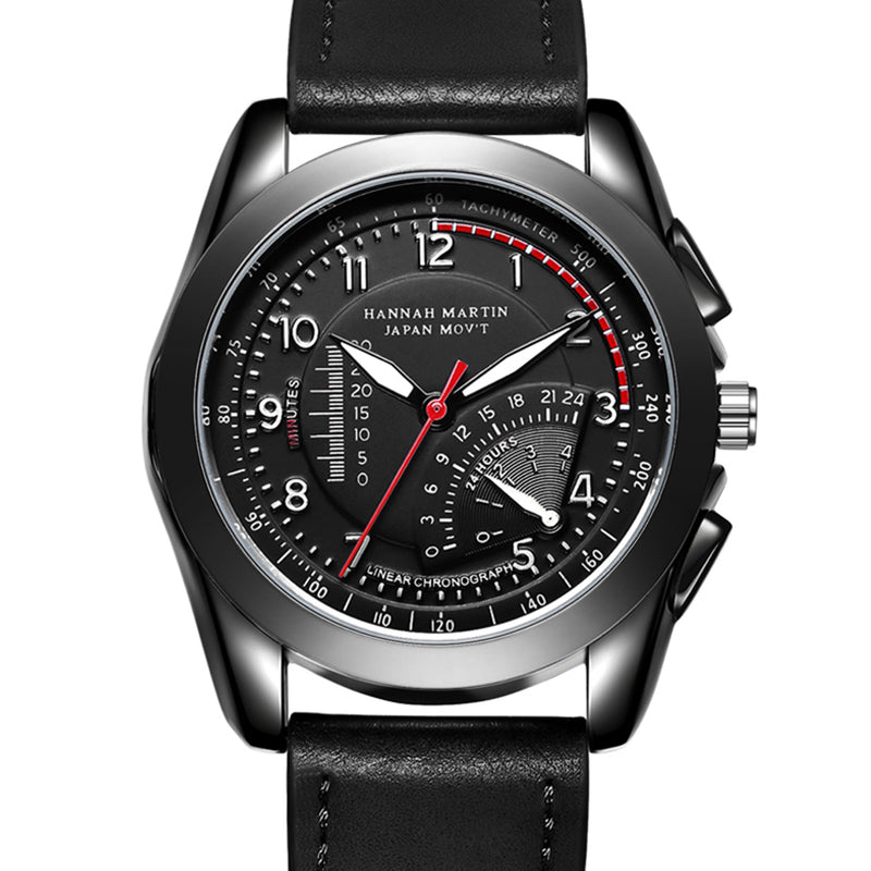 HANNAH MARTIN BN02 Men Quartz Watch Fashion Fake Dial Leather Strap Military Sport Watch