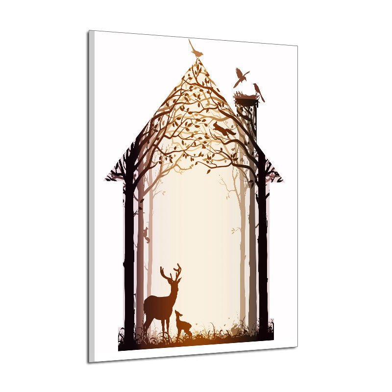 Miico Hand Painted Oil Paintings Simple Style-B Deer Family Wall Art For Home Decoration Painting