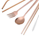 Portable Reusable Stainless Steel Coffee Tea Milk Drinking Straw Cleaning Brush Fork Spoon Box Set