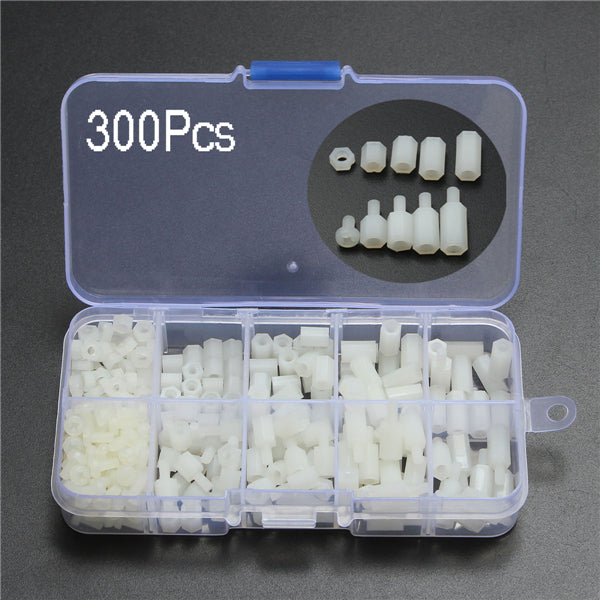 Suleve M3NH9 M3 Nylon Screw White Hex Screw Nut Nylon PCB Standoff Assortment Kit 300pcs