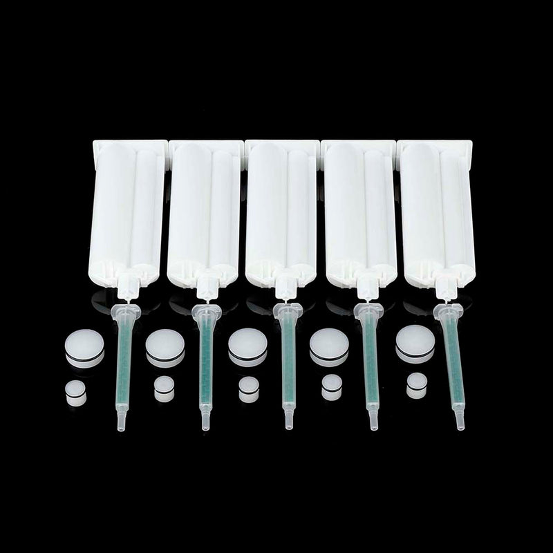 5Pcs/set 50ml 4:1 AB Glue Tube Dual Glue Cartridge Two Component Dispenser Tube with Mixing Tube Mixing Syringe for Industrial Glue Applicator