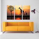 Miico Hand Painted Three Combination Decorative Paintings Giraffe In The Sunset Wall Art For Home Decoration