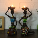 2Pcs Resin Figurine Craft Candlestick African Women Beauty Lady Statue Decorative Hardware