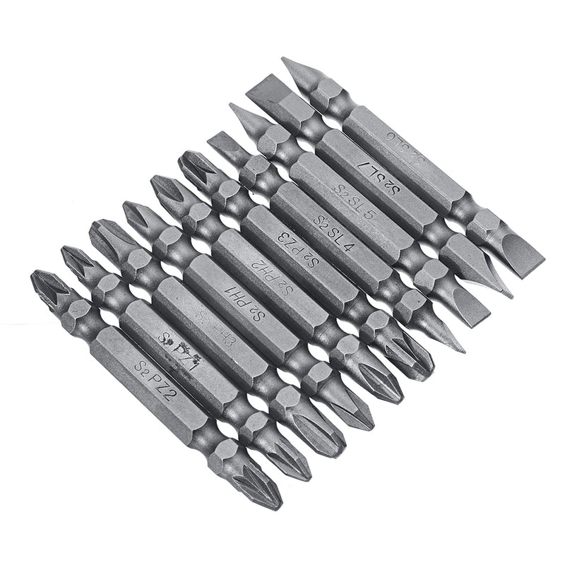 10pcs 65mm Magnetic Screwdriver Bits 1/4 Inch Hex Shank PH/PZ/FL Screwdriver Bit Set