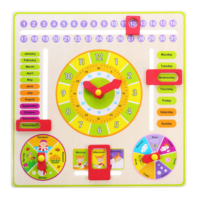 Childrens Kids Wooden Calender Clock Educational Learning Toys Gift Teach Time Dates
