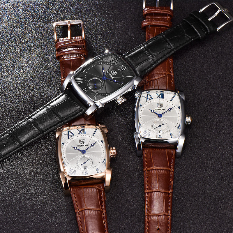 BENYAR 5114 Fashion Men Watch 3ATM Waterproof Date Display Leather Strap Quartz Watch