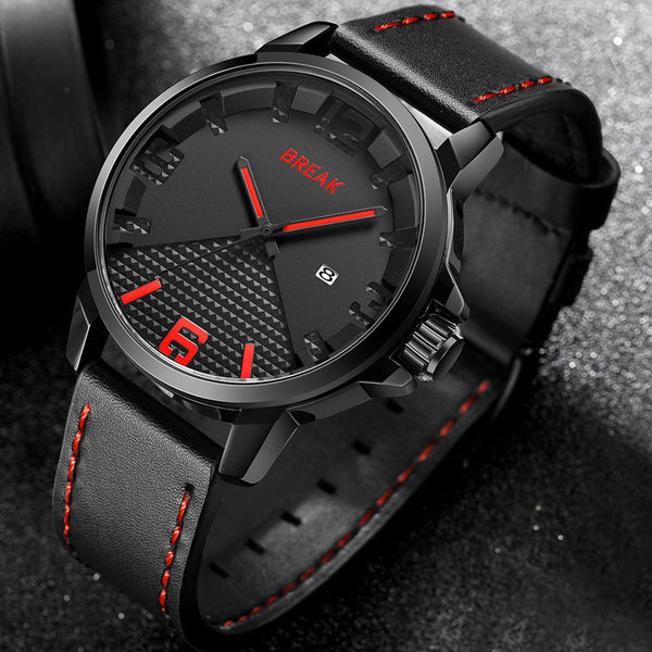 BREAK 3301 Casual Style Waterproof Men Wrist Watch Leather Strap Date Display Quartz Watch