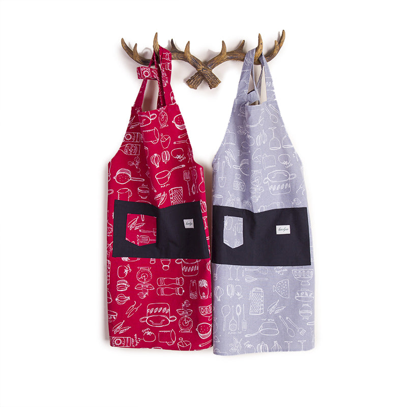 Cute Personality Cotton Canvas Adjustable Sleeveless Work Aprons Anti-falling Apron With 2 Pockets
