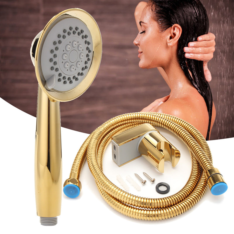 Gold 3 Function Shower Head 1.5 Metre Hose With Water Saving Bracket