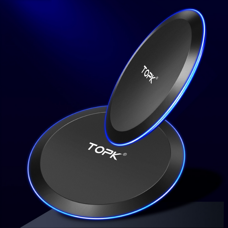 TOPK 10W LED Indicator Fast Charging Wireless Charger For iPhone 8 8Plus X XS/Dorid Turbo/Moto 360 Smart Watch/Moto Droid Maxx/Google Nexus/ HUAWEI P30 Mate20 Pro/ Oneplus 7/XIAOMI MI9 S10 S10+