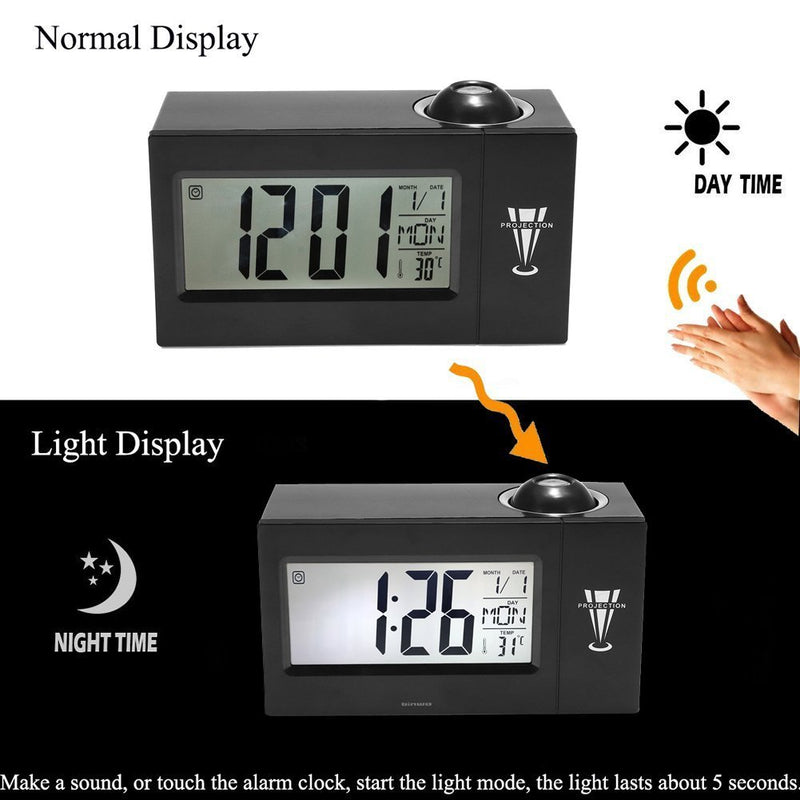 Digital Clock Binwo Bedside Time Projection Alarm Clock With 4" BIG LED Display For Day Date Tempera