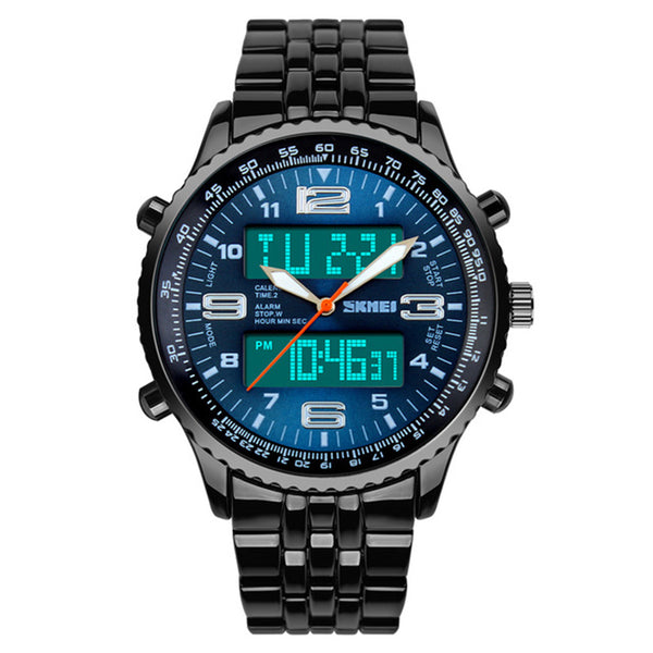 SKMEI 1032 Dual Display Digital Watch High Quality Stainless Steel Men Luminous Alarm Sport Watch