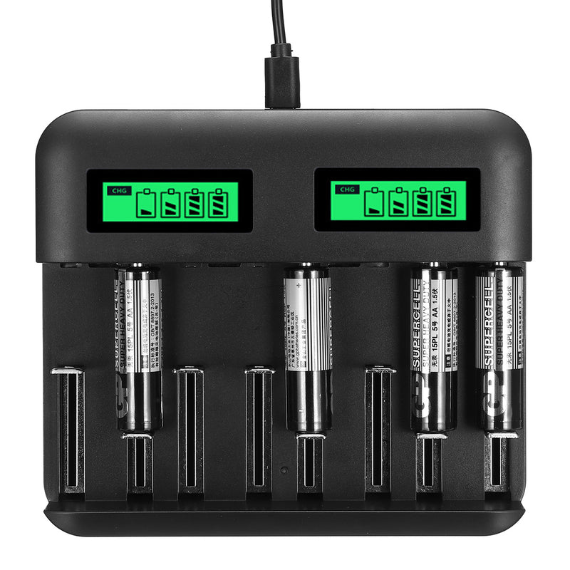 8 Slots Intelligent LCD Display USB Battery Charger for AA AAA C D Size Battery