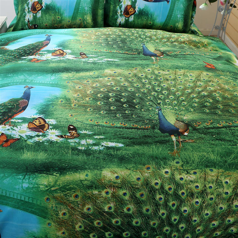 4PCS 3D Peafowls Dream Bed Bedding Sets Pillow Cover Sheet Bedroom Decor Set