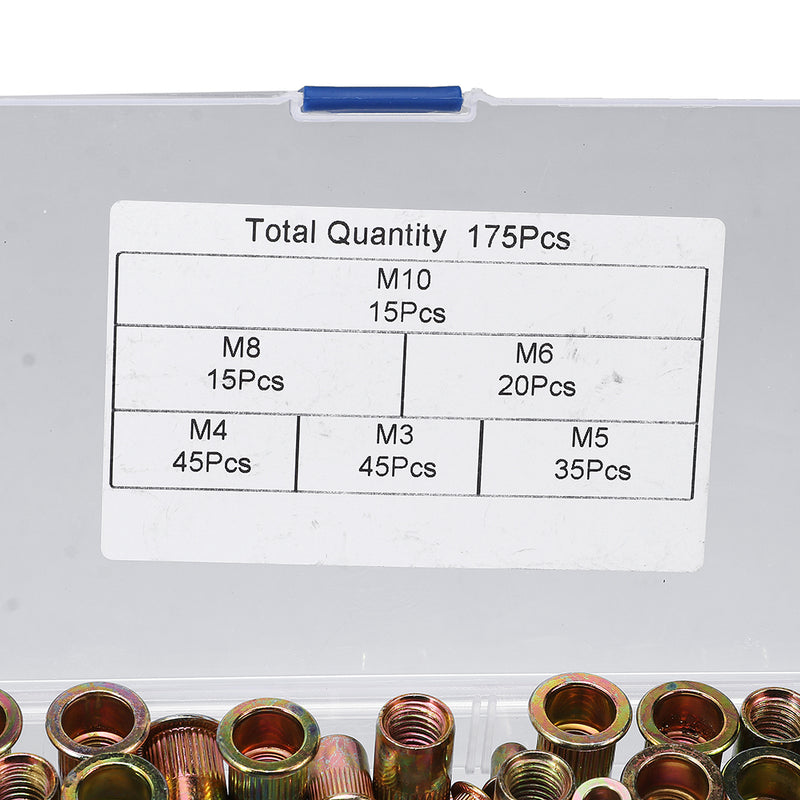 Suleve MXZN5 175Pcs Mixed Zinc Plated Threaded Rivnuts Blindnuts Nutserts M3-M10 Insert Rivet Nut Assortment Kit