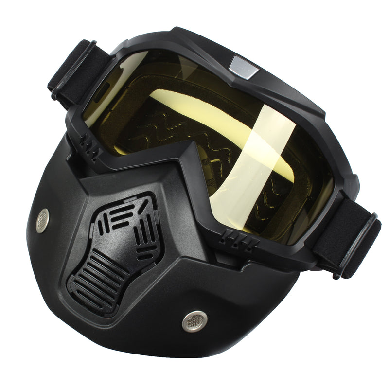 Detachable Modular Helmet Face Mask Shield Goggles Yellow Lens Motorcycle Bike