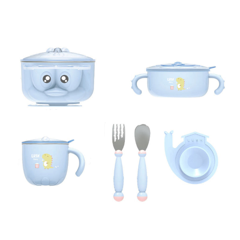RUSHAN L-SCJ001 Happyduck 5PCS Baby Insulation Tableware Set Kids Bowl Spoon Fork Salad Bowl Milk Cup