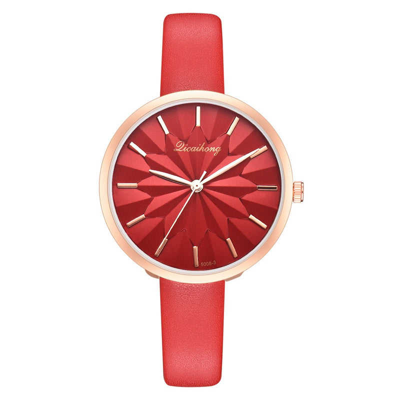 Colorful Leather Strap Simple Dial Fashion Gold Needle Ladies Dress Women Quartz Watch