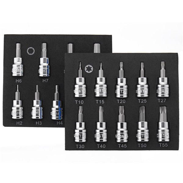 3/8 Inch Drive Socket 10pcs T10-T55 Torx Socket 9pcs H2-H10 Hex Socket Bit Set