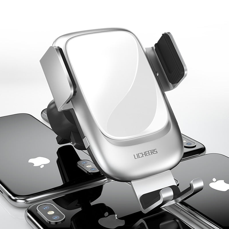 Licheers Metal Glass 10W Qi Wireless Charger Infrared Sensor Auto-clamping Air Vent Car Phone Holder For 4.0 Inch - 6.5 Inch Smart Phone