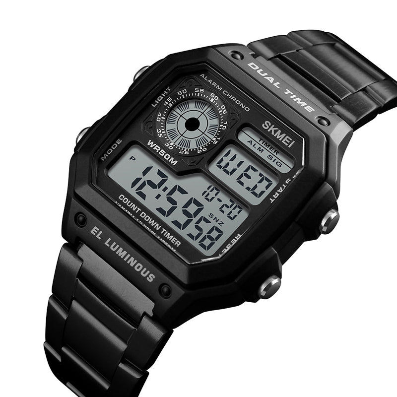 SKMEI 1335 Digital Watch Men Chronograph Alarm Watch Fashion Style Stainless Steel Sport Watch