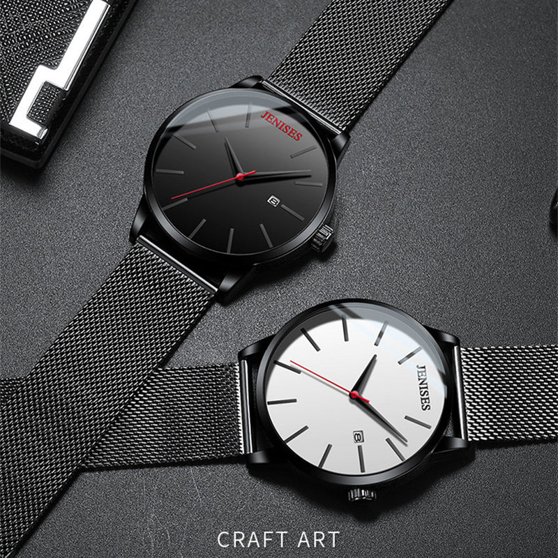 JENISES XD656 Waterproof Calendar Quartz Watches Milan Stainless Steel Strap Men Wrist Watch