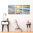 Beach Canvas Wall Art Sunset Sand Ocean Sea Wave 3 Panel Home Picture Decor Paintings