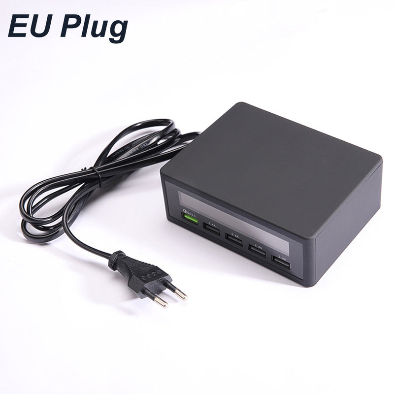 50W LCD Digital Display USB Charger 5 Port High Power Fast Charge USB Smart Charger Wireless Charging QC3.0