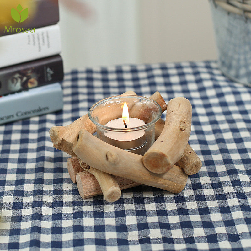 Wooden Candle Holder Home Room Decorations Ornament