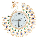Large 3D Gold Diamond Peacock Wall Clock Metal Watch For Home Living Room Decoration DIY Clocks Crafts Ornaments Gift 53x53cm