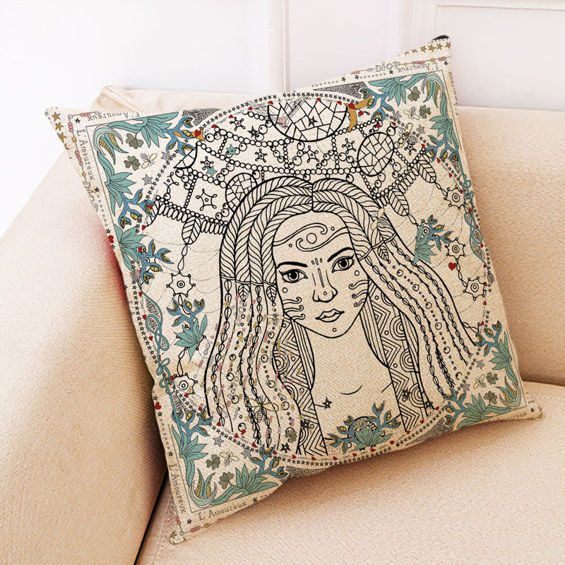 Mandala Tarot Creative Style Linen Throw Pillow Cover Home Office Back Cushion Cover Star Pillow Case