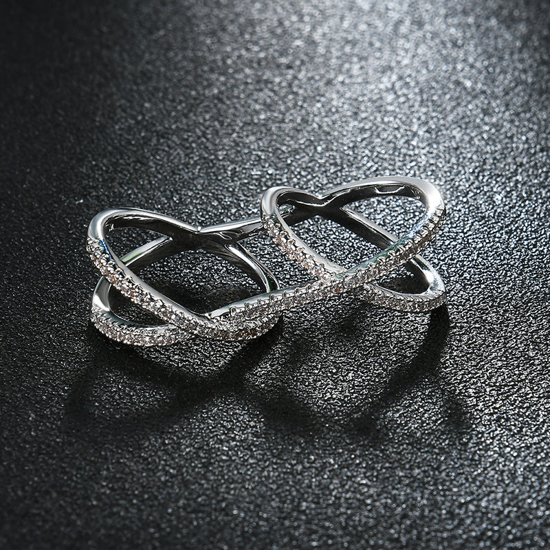 Trendy Simple Style Double Ring Elegant Special Zircon Women Attach Ring