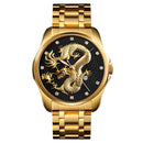 SKMEI 9193 Luxury Chinese Dragon Pattern Golden Waterproof Men Watch Quartz Watch