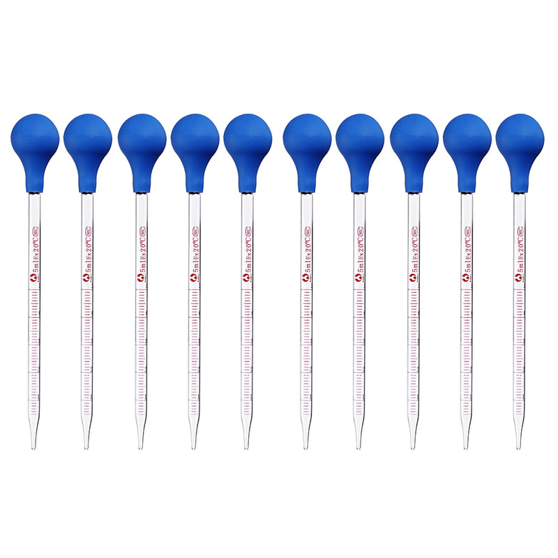 10Pcs/Lot 1/2/5/10ml Plastic Head Graduated Glass Dropper Pipette With Scale