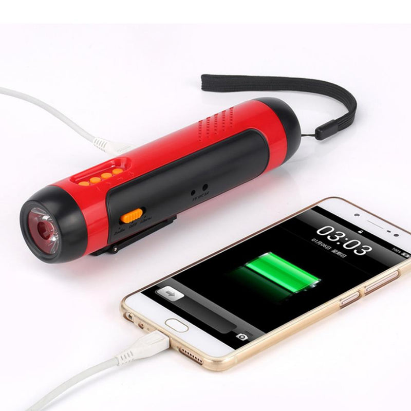 New Version Outdoor Multi-function Flashlight Hand-cranked Power Generation Power Bank FM Radio