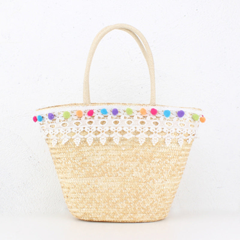 10L Women Straw Bag Tassel Lace Woven Beach Handbag Shoulder Tote Outdoor Travel