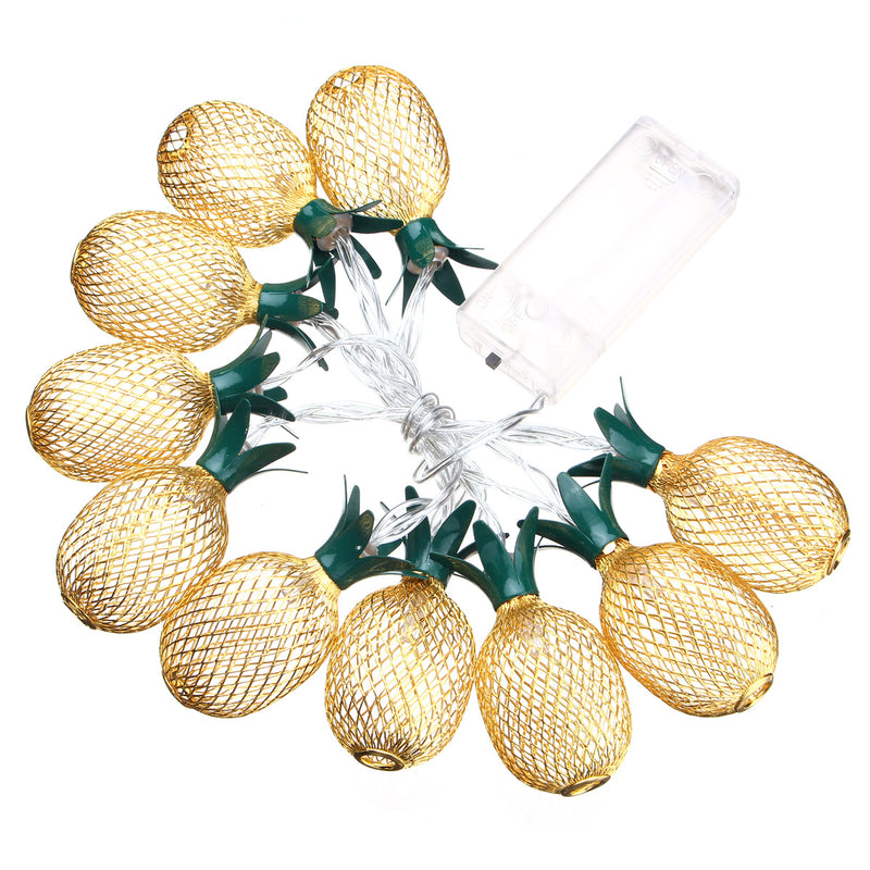 Battery Operated 10LEDs Metal Pineapple Shaped Warm White Indoor String Light For Christmas