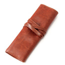 Vintage Retro Luxury Roll Leather Make Up Cosmetic Pen Pencil Case Pouch Purse Bag for School