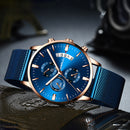 CRRJU 2273 Men Fashion Blue Dial Full Mesh Steel Strap Sport Clock Waterproof Quartz Watch