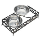 Double Pet Bowls Dish Dog Cat Stand Feeder Food Water Stainless Steel Durable Bowl