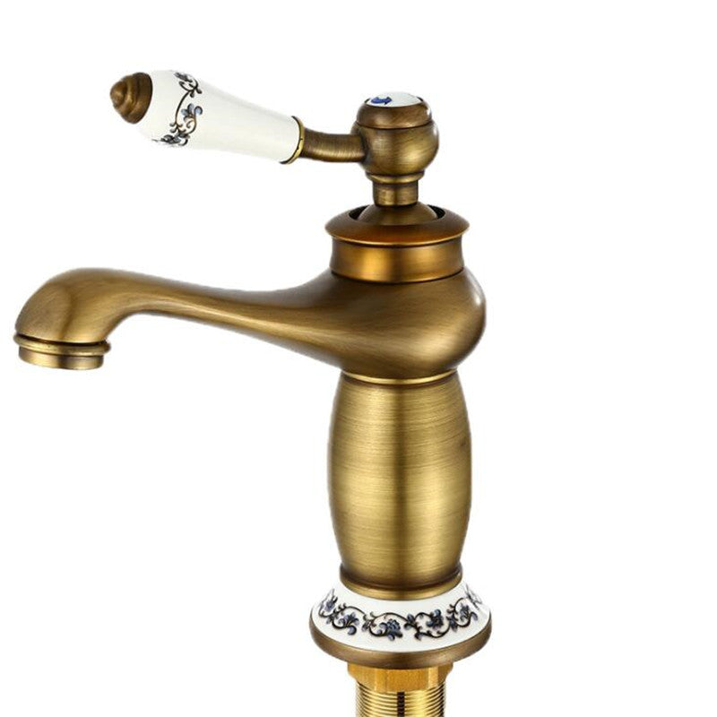 European Antique Faucet Single Hole Full Copper Drawing Bathroom Basin Faucet Mixer Tap