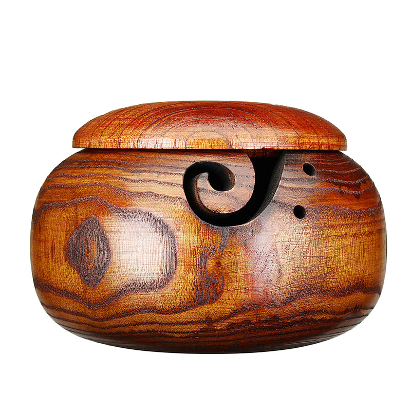 Bamboo Yarn Bowl Holder With Lid Wooden Skeins Knitting Crochet Thread Box Storage Baskets
