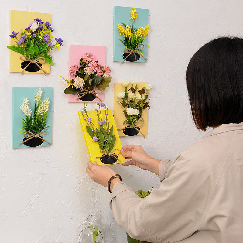 DIY Artificial Flowers for Decorations Wooden Board Wall Hanging Artificial Flowers Plastic