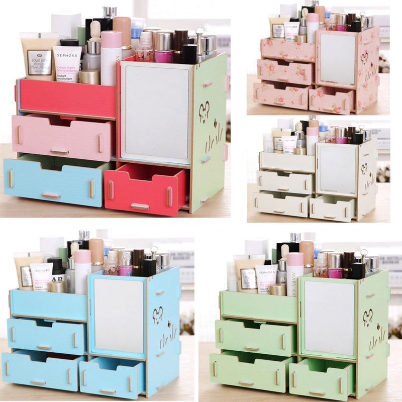 Desktop Storage Case Wooden Cosmetic Drawer Makeup Organizer Makeup Storage Box Container for Home Office